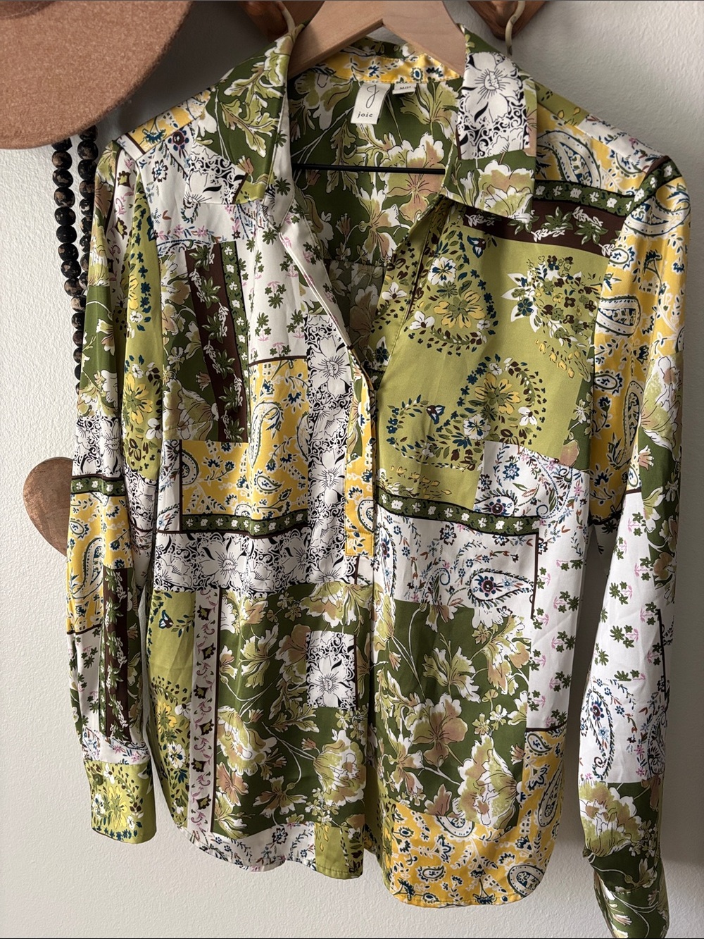 Joie Olive Green & Mustard Floral Patchwork Shirt